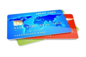 Colorful credit cards on a white background. 3d illustration